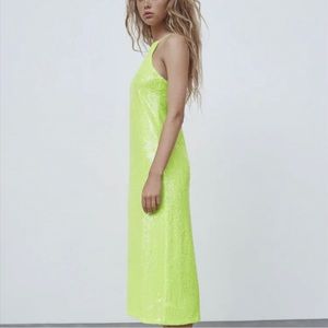 Zara neon green (lime) sequin dress.
